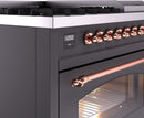 ILVE Nostalgie II 48-Inch Dual Fuel Freestanding Range in Matte Graphite with Copper Trim (UP48FNMPMGPLP)