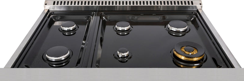 Forte 36-Inch Freestanding All Gas Range with 5 Sealed Burners in Black with Brass Trim (FGR366BBBBR)