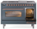 ILVE Nostalgie II 48-Inch Freestanding Natural Gas Dual Fuel Range in Blue Grey with Copper Trim (UP48FNMPBGP)