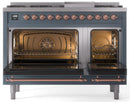 ILVE Nostalgie II 48-Inch Freestanding Natural Gas Dual Fuel Range in Blue Grey with Copper Trim (UP48FNMPBGP)