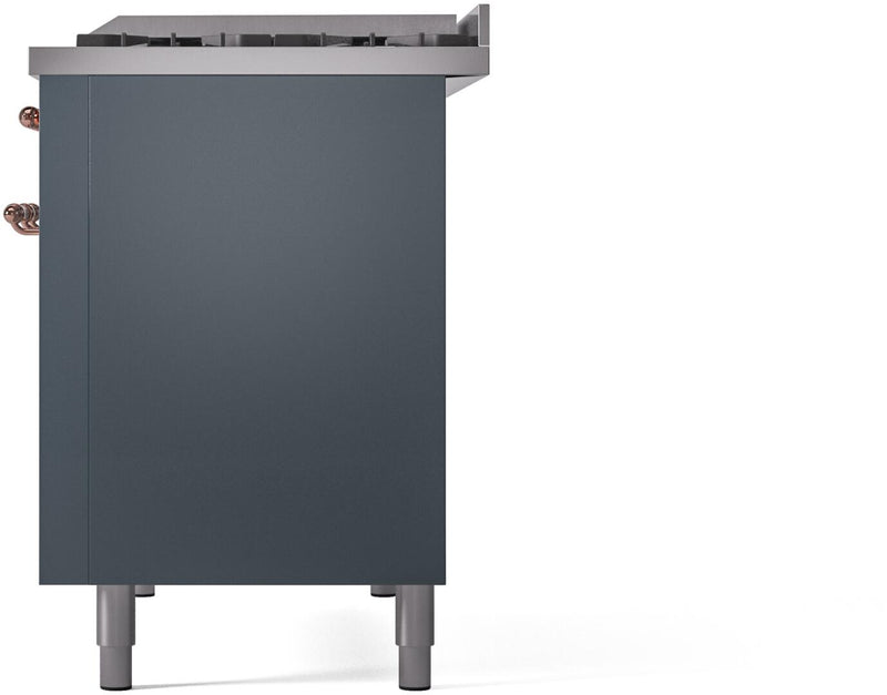 ILVE Nostalgie II 48-Inch Dual Fuel Freestanding Range in Blue Grey with Copper Trim (UP48FNMPBGP)