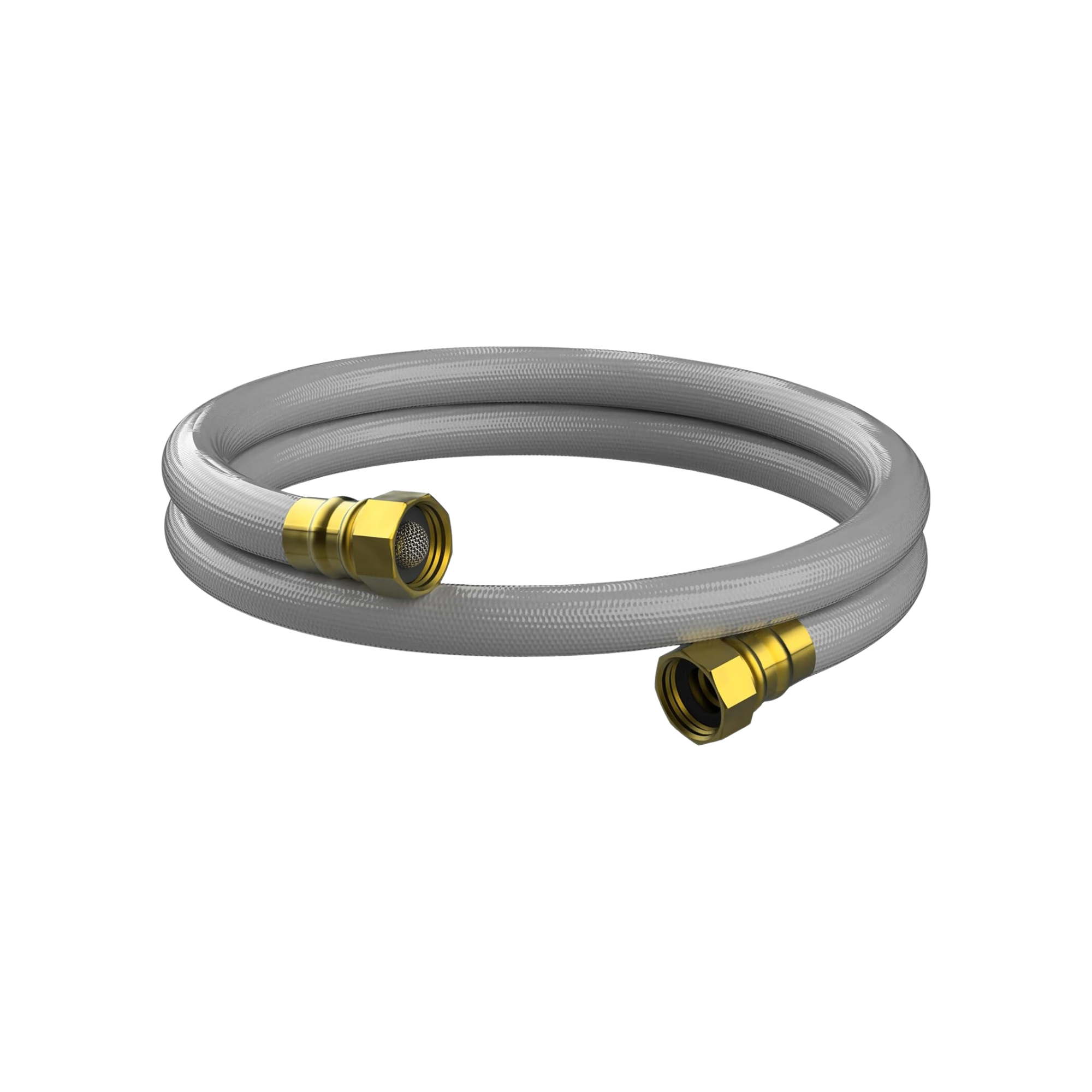 Grey braided pressure washer leader hose loop with gold threaded couplers