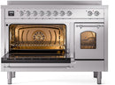 ILVE Nostalgie II 48-Inch Freestanding Electric Induction Range in Stainless Steel with Chrome Trim (UPI486NMPSSC)