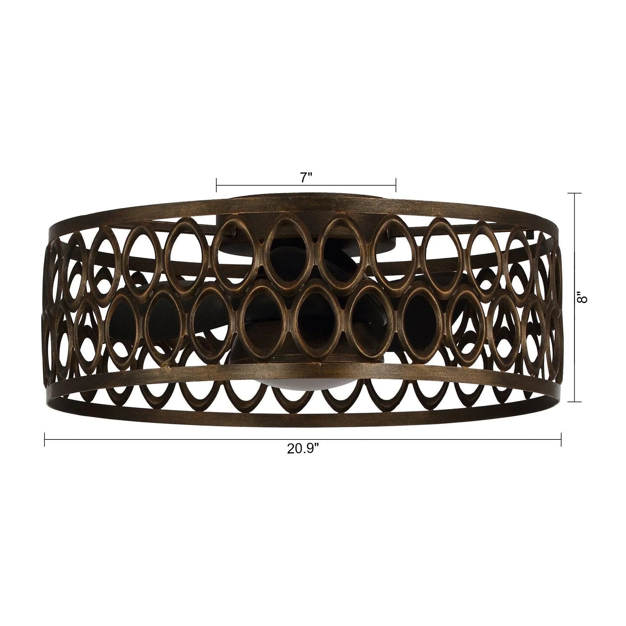 Flush mount ceiling fan dimensions diagram with 20.9 in diameter and 8 in height