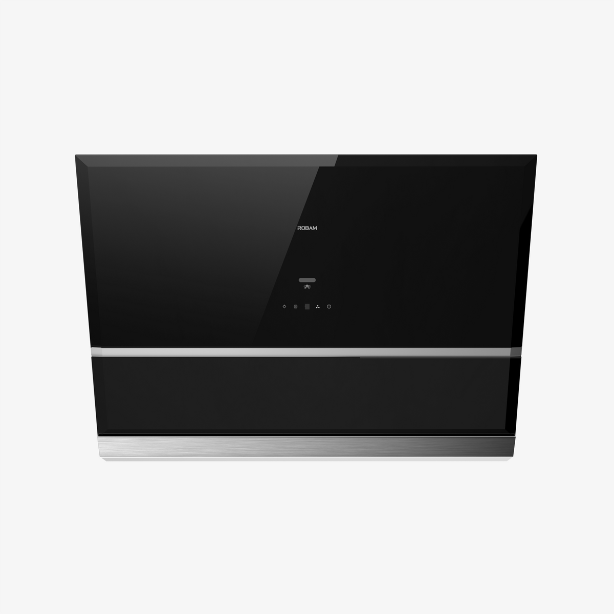 Black slant range hood with tempered glass and touch control panel