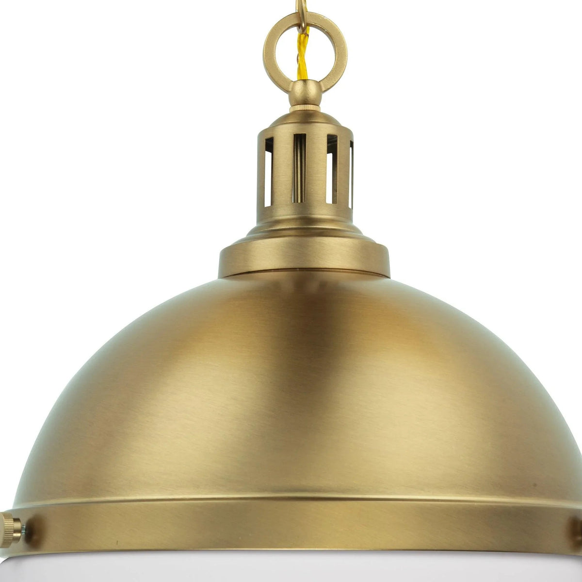 Brushed gold metal pendant light with hanging ring and domed shade