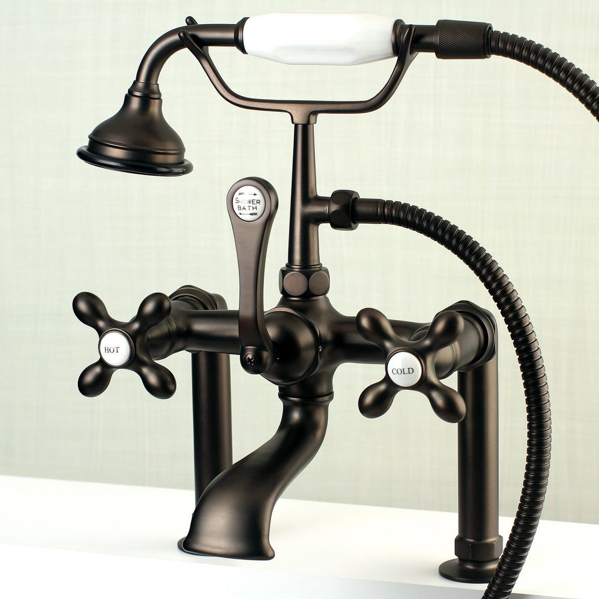 Aqua Vintage 7" Center Deck-Mount Clawfoot Tub Faucet with Hand Shower in Oil Rubbed Bronze