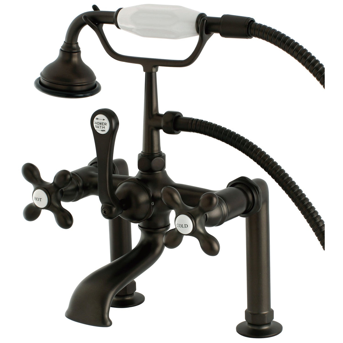 Aqua Vintage 7" Center Deck-Mount Clawfoot Tub Faucet with Hand Shower in Oil Rubbed Bronze