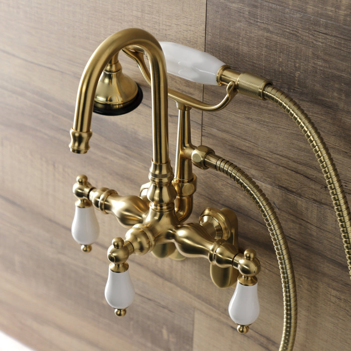 Aqua Vintage Wall Mount Clawfoot Tub Faucets in Brushed Brass