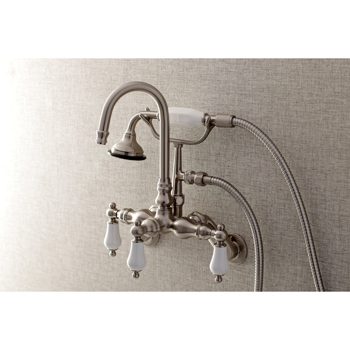 Aqua Vintage Wall Mount Clawfoot Tub Faucets in Brushed Nickel
