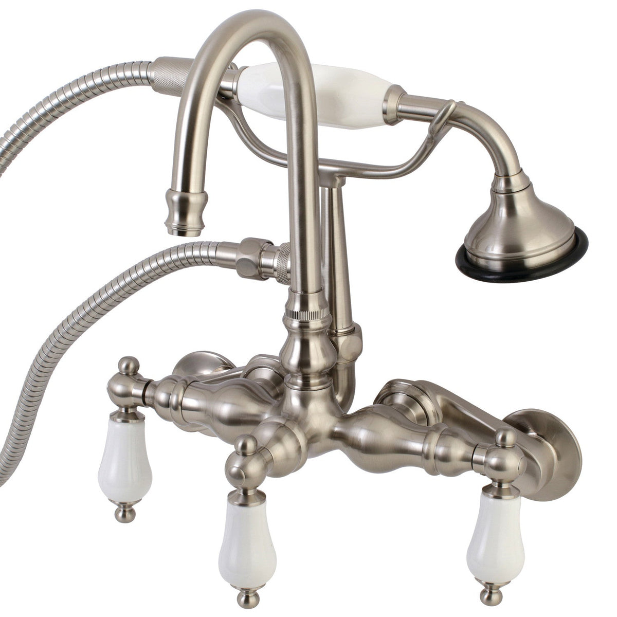 Aqua Vintage Wall Mount Clawfoot Tub Faucets in Brushed Nickel