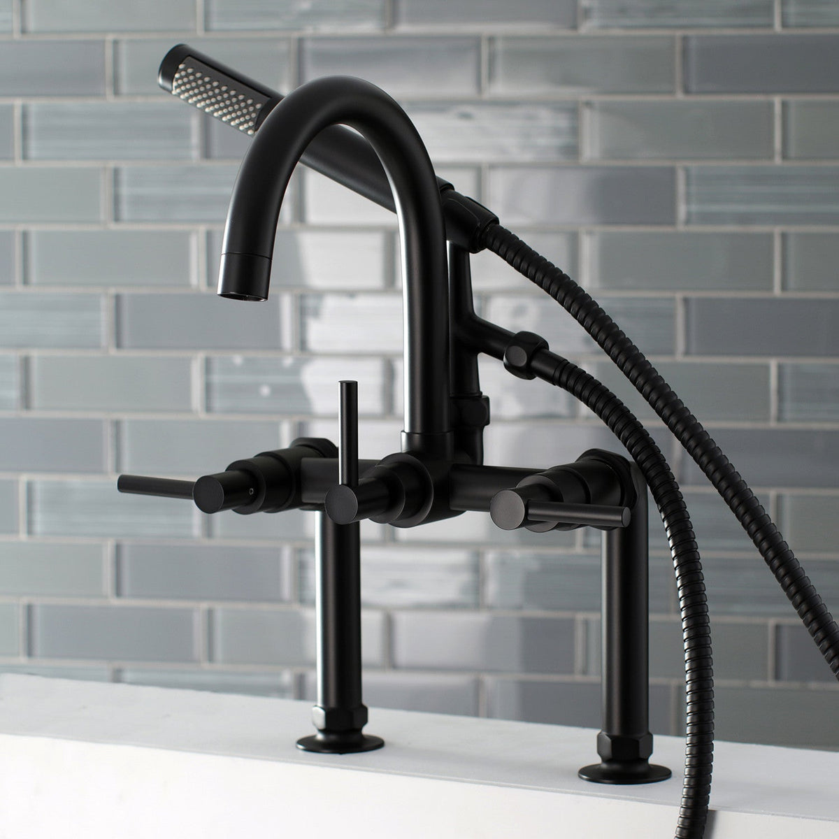 Aqua Vintage Concord 7" Center Deck-Mount Clawfoot Tub Faucet with Hand Shower in Matte Black