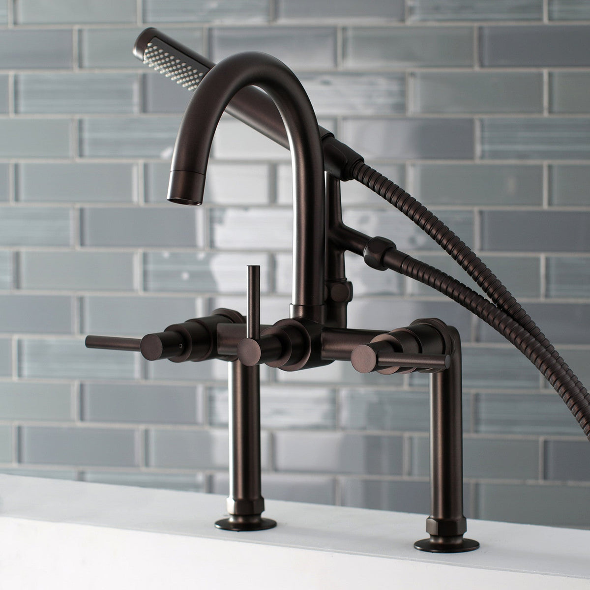 Aqua Vintage Concord 7" Center Deck-Mount Clawfoot Tub Faucet with Hand Shower in Oil Rubbed Bronze