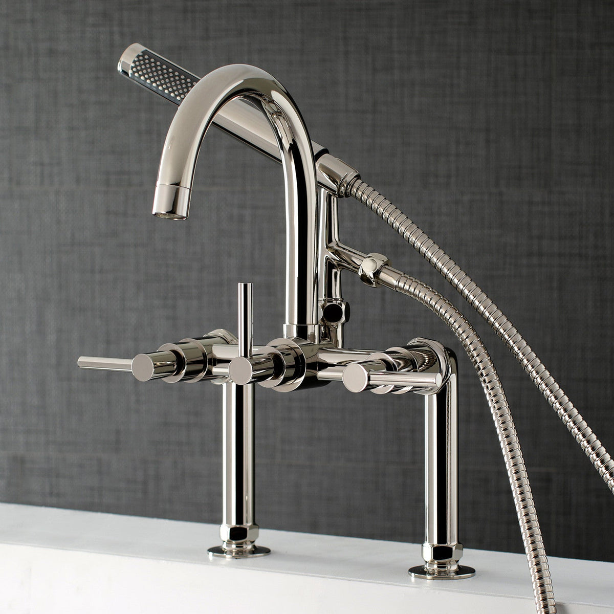 Aqua Vintage Concord 7" Center Deck-Mount Clawfoot Tub Faucet with Hand Shower in Polished Nickel