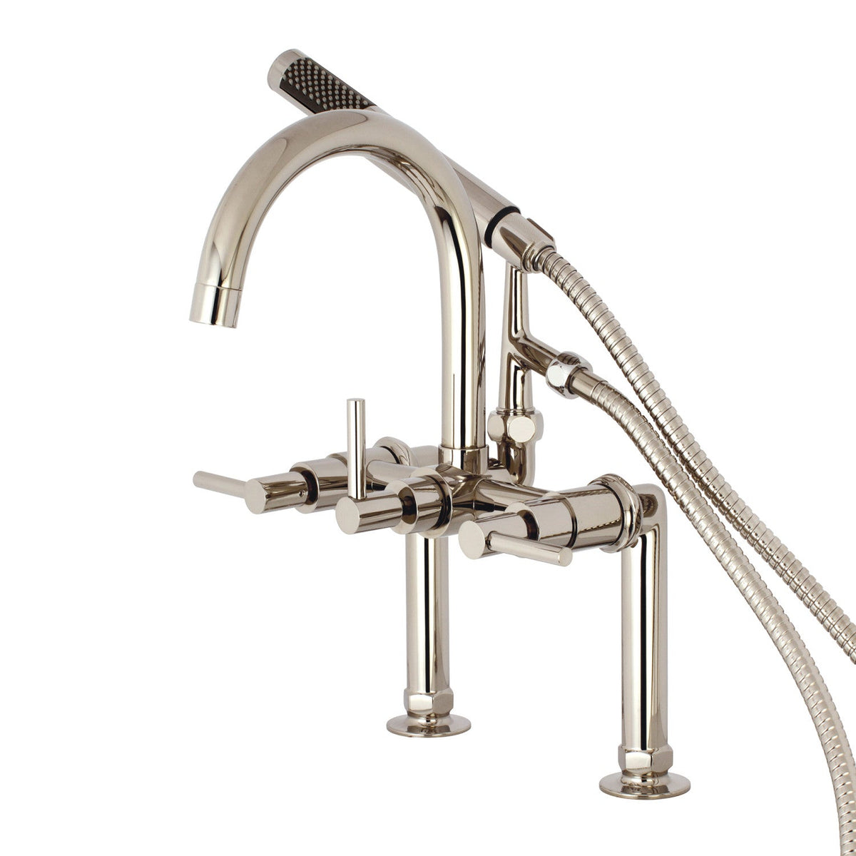 Aqua Vintage Concord 7" Center Deck-Mount Clawfoot Tub Faucet with Hand Shower in Polished Nickel