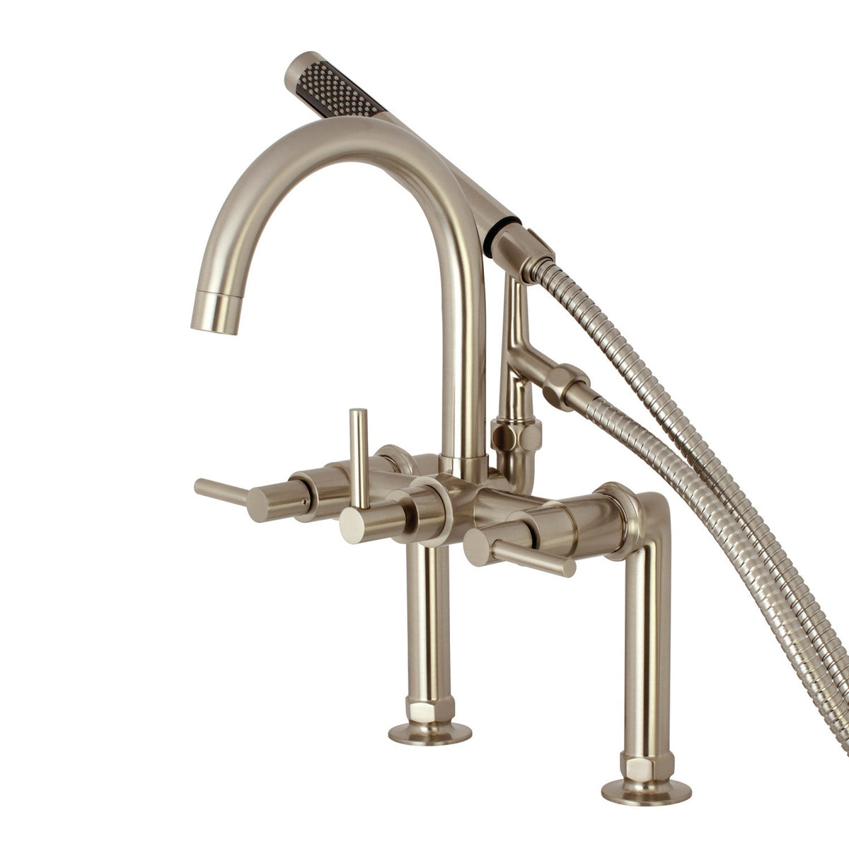 Aqua Vintage Concord 7" Center Deck-Mount Clawfoot Tub Faucet with Hand Shower in Brushed Nickel