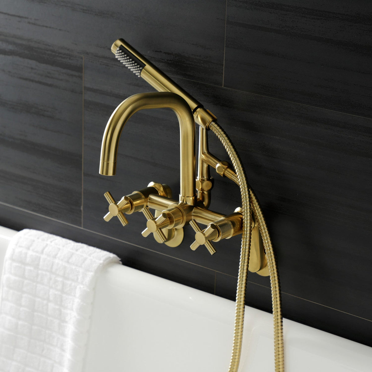 Aqua Vintage Concord Wall Mount Clawfoot Tub Faucet in Brushed Brass