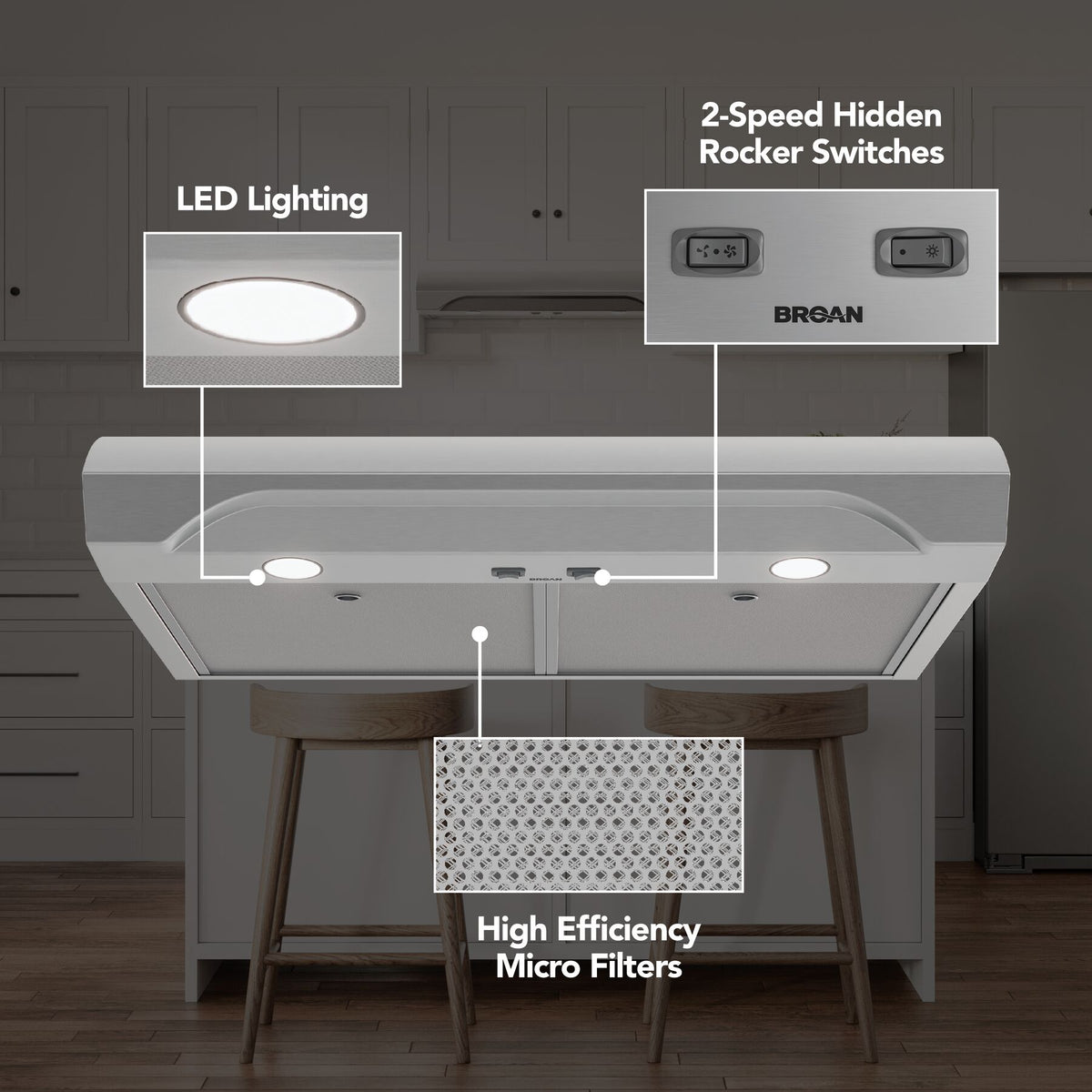 Broan-NuTone Alta 30-Inch 350 CFM 2-Speed Convertible Under Cabinet Range Hood in Stainless Steel (ALT1303SS)