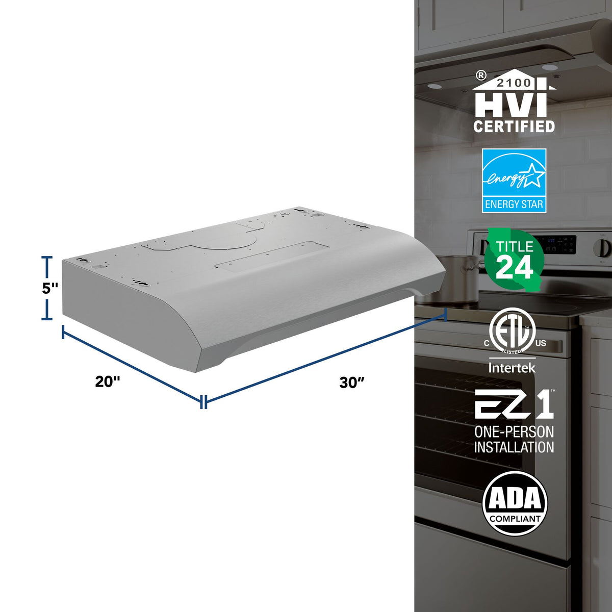 Broan-NuTone Alta 30-Inch 350 CFM 2-Speed Convertible Under Cabinet Range Hood in Stainless Steel (ALT1303SS)