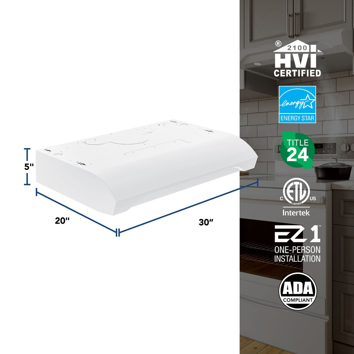 Broan-NuTone Alta 30-Inch 350 CFM 2-Speed Convertible Under Cabinet Range Hood in White (ALT1303WW)