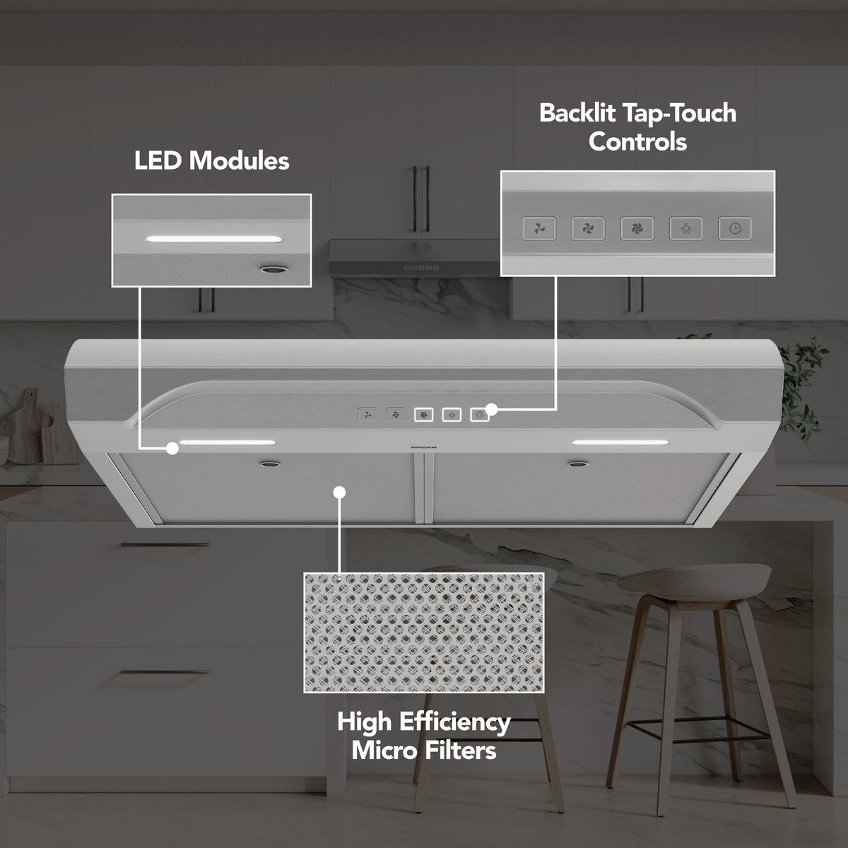 Broan-NuTone Alta 30-Inch 350 CFM 3-Speed Convertible Under Cabinet Range Hood in Stainless Steel (ALT2303SS)