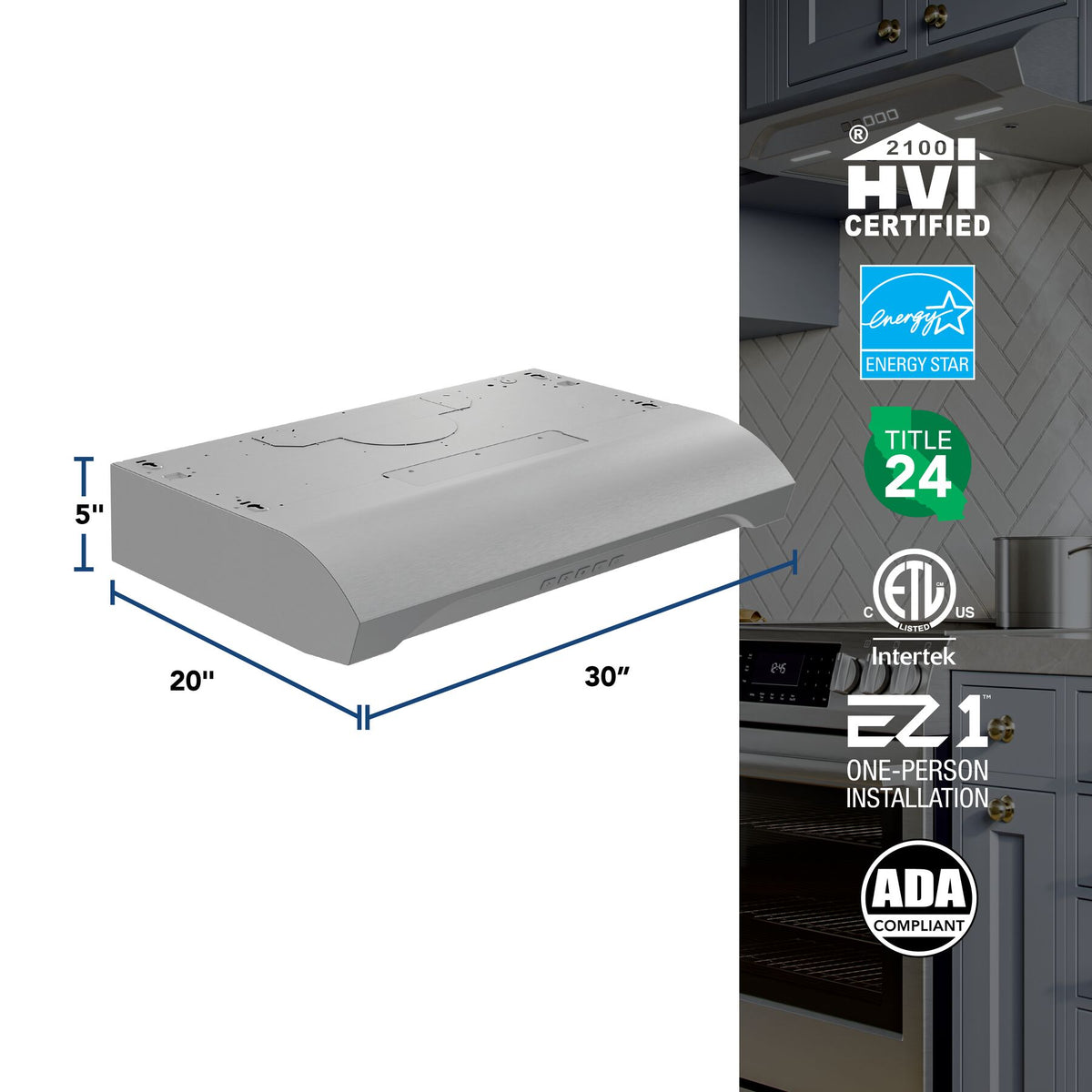 Broan-NuTone Alta 30-Inch 350 CFM 3-Speed Convertible Under Cabinet Range Hood in Stainless Steel (ALT2303SS)