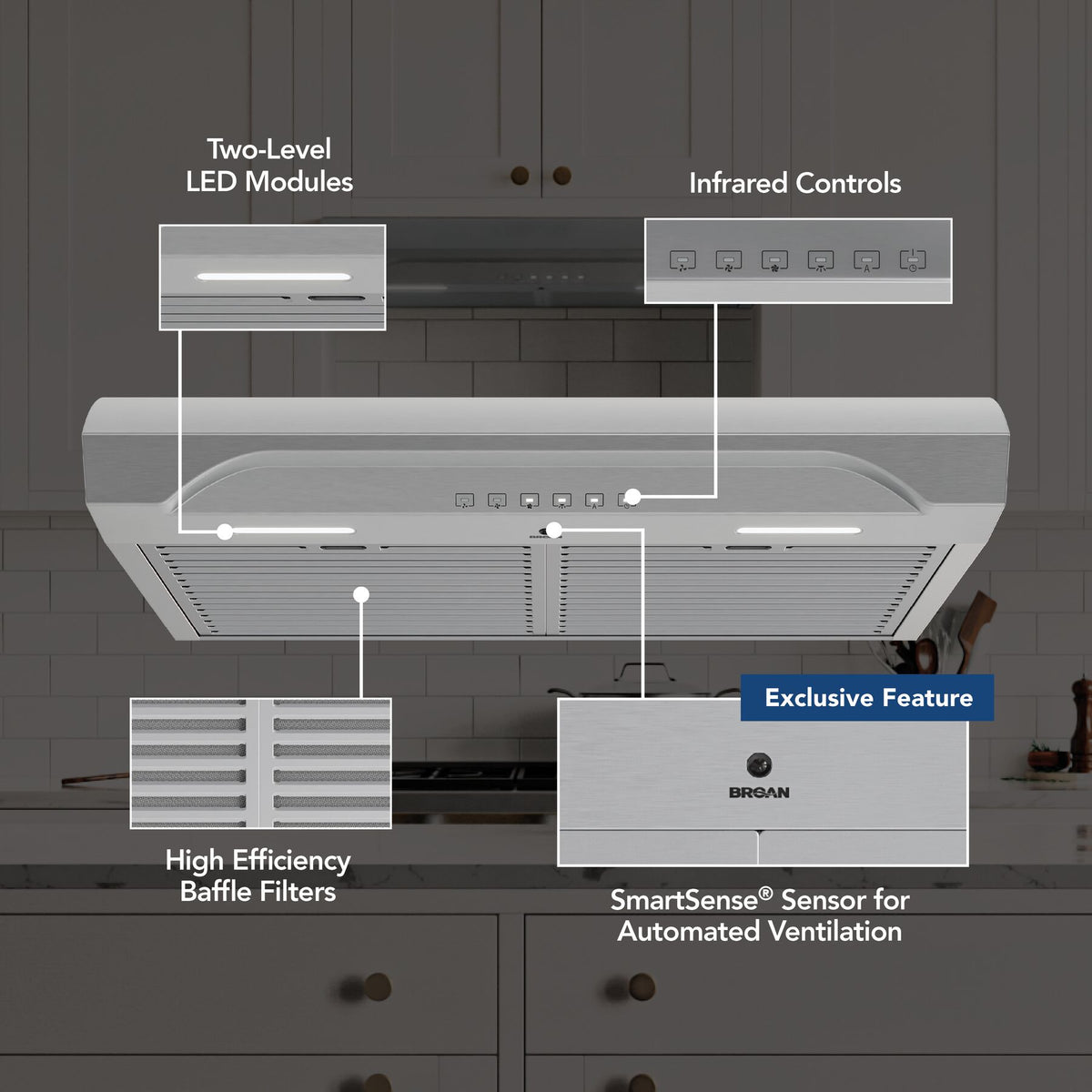 Broan-NuTone Alta 30-Inch 490 CFM 3-Speed Convertible Under Cabinet Range Hood in Stainless Steel (ALT3304SS)