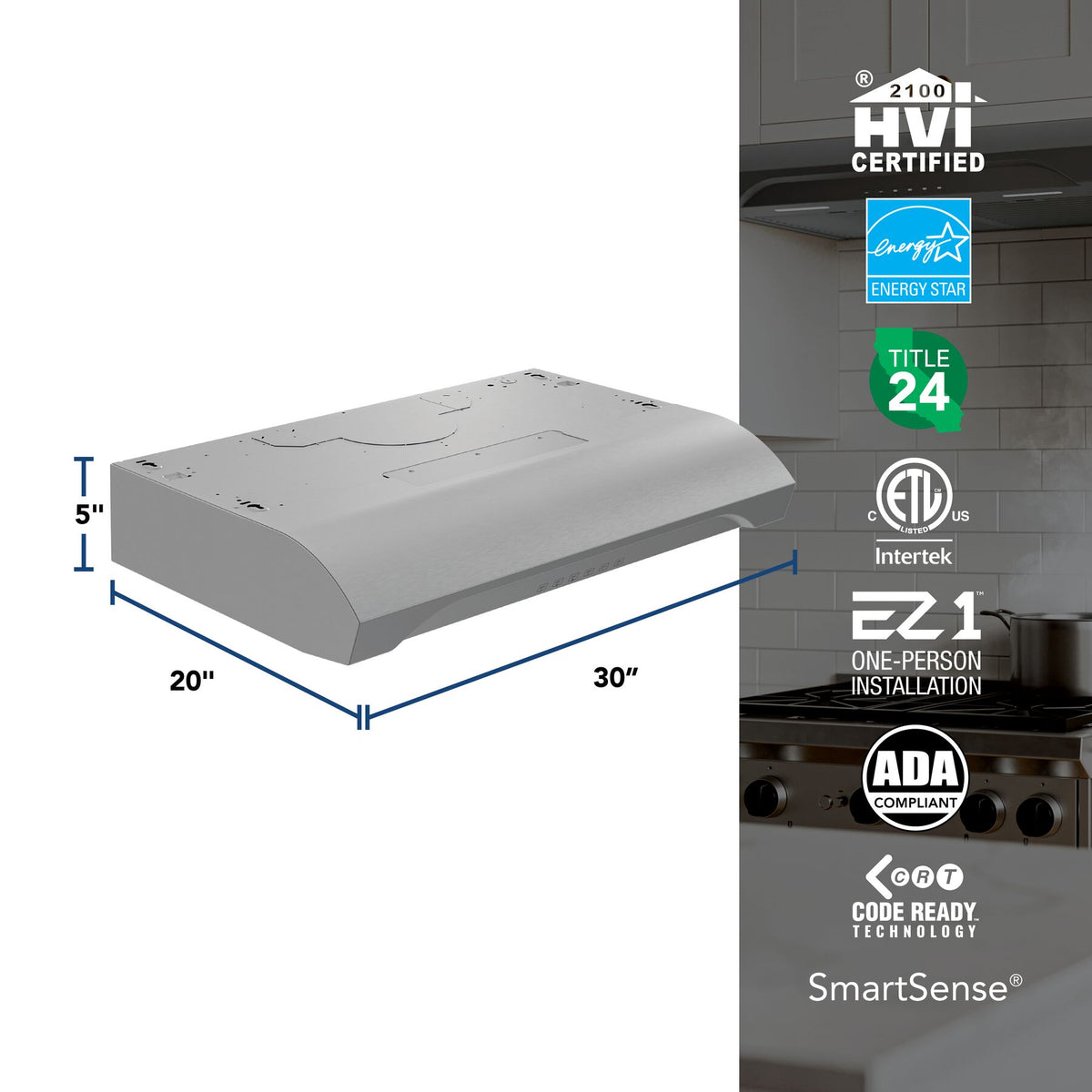 Broan-NuTone Alta 30-Inch 490 CFM 3-Speed Convertible Under Cabinet Range Hood in Stainless Steel (ALT3304SS)
