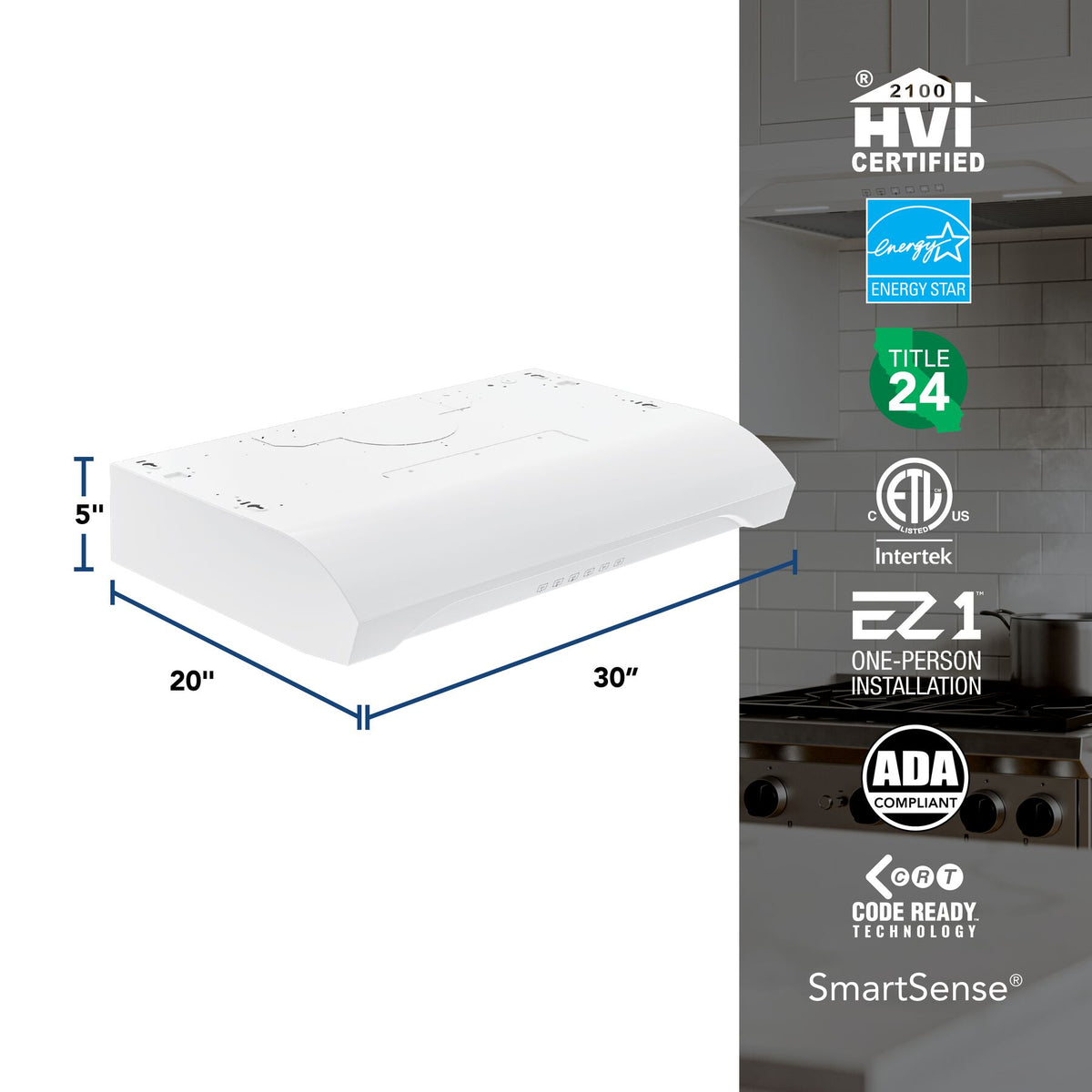 Broan-NuTone Alta 30-Inch 490 CFM 3-Speed Convertible Under Cabinet Range Hood in White (ALT3304WW)
