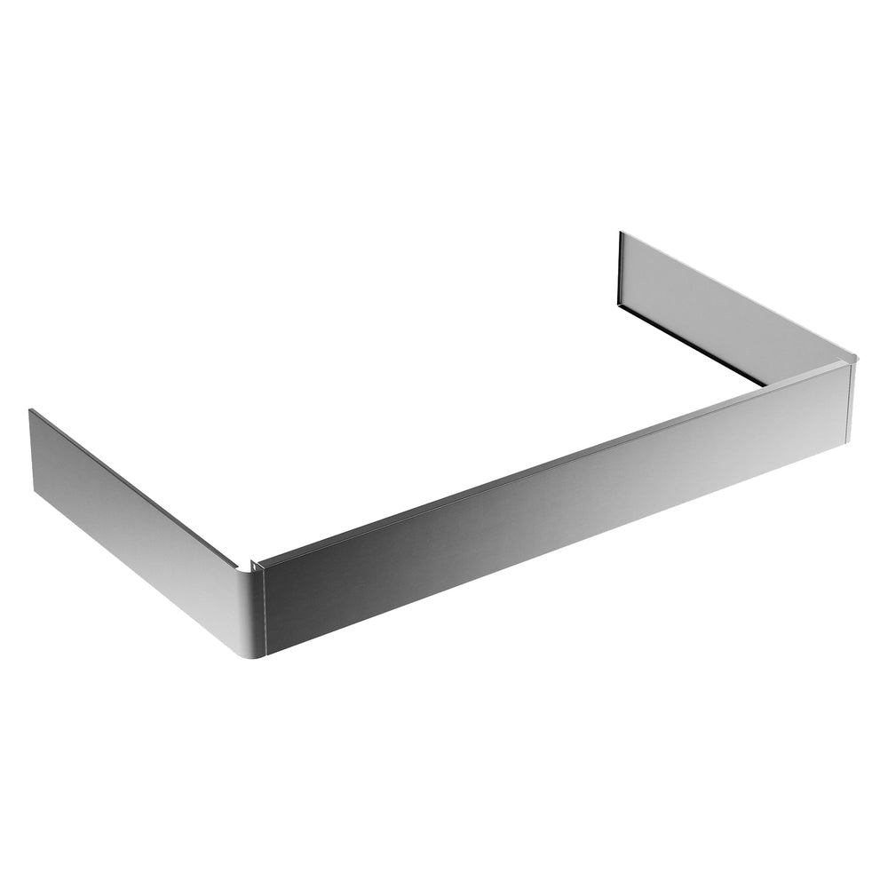 Stainless steel toe kick corner cover, L-shaped U-channel with flat top edge