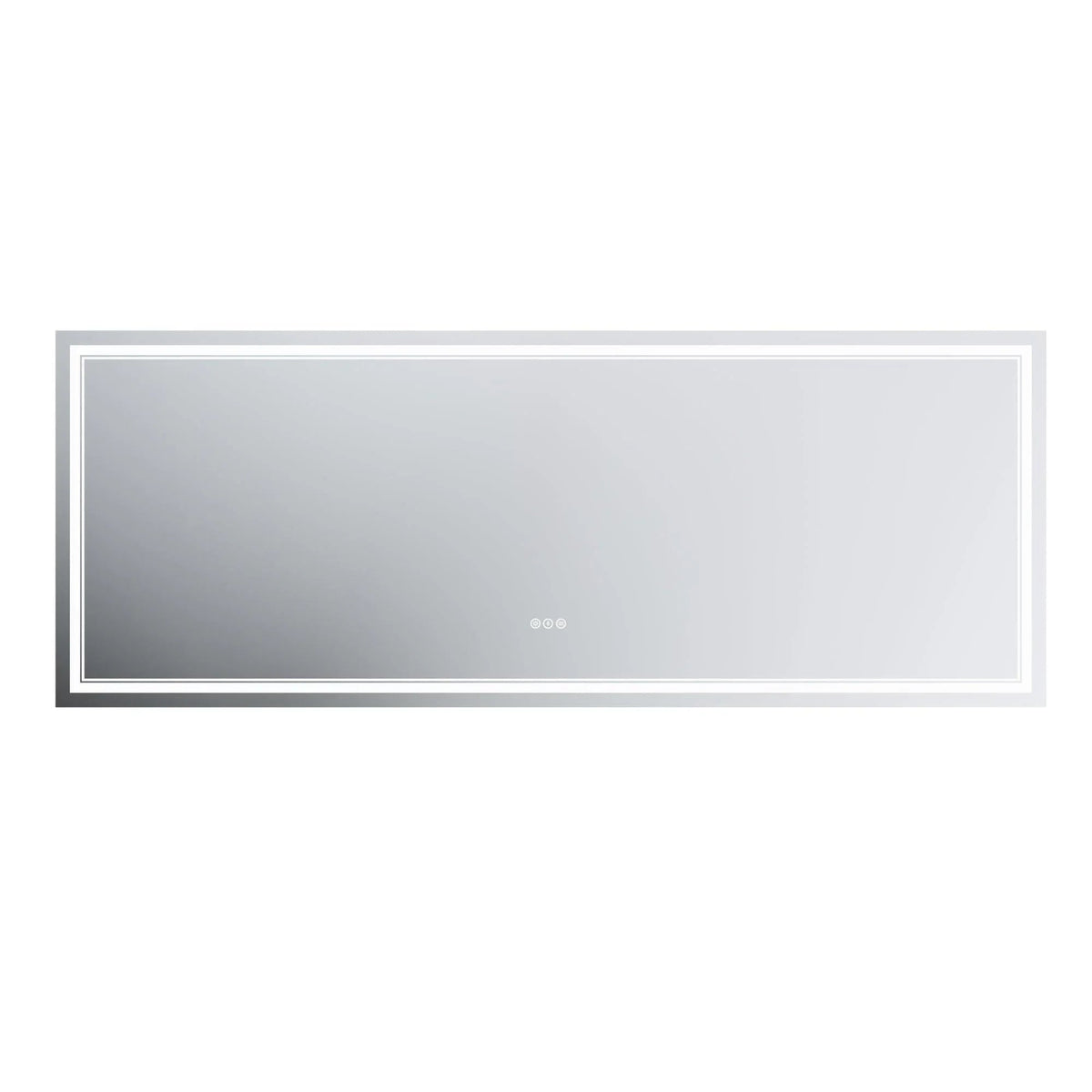 Rectangular LED mirror with silver frame and glowing backlight border