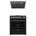 Forno 2-Piece Appliance Package - 30-Inch Gas Range & Under Cabinet Range Hood in Black with Antique Brass Trim