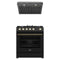 Forno 2-Piece Appliance Package - 30-Inch Gas Range & Under Cabinet Range Hood in Black with Antique Brass Trim