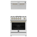 Forno 2-Piece Appliance Package - 30-Inch Gas Range & Under Cabinet Range Hood in White with Antique Brass Trim