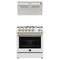 Forno 2-Piece Appliance Package - 30-Inch Gas Range & Under Cabinet Range Hood in White with Antique Brass Trim