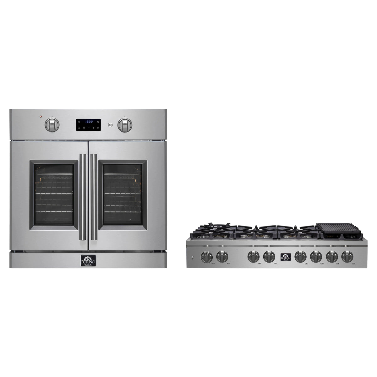 Forno 2-Piece Appliance Package - 48-Inch Spezia Gas Rangetop & French Door Wall Oven in Stainless Steel