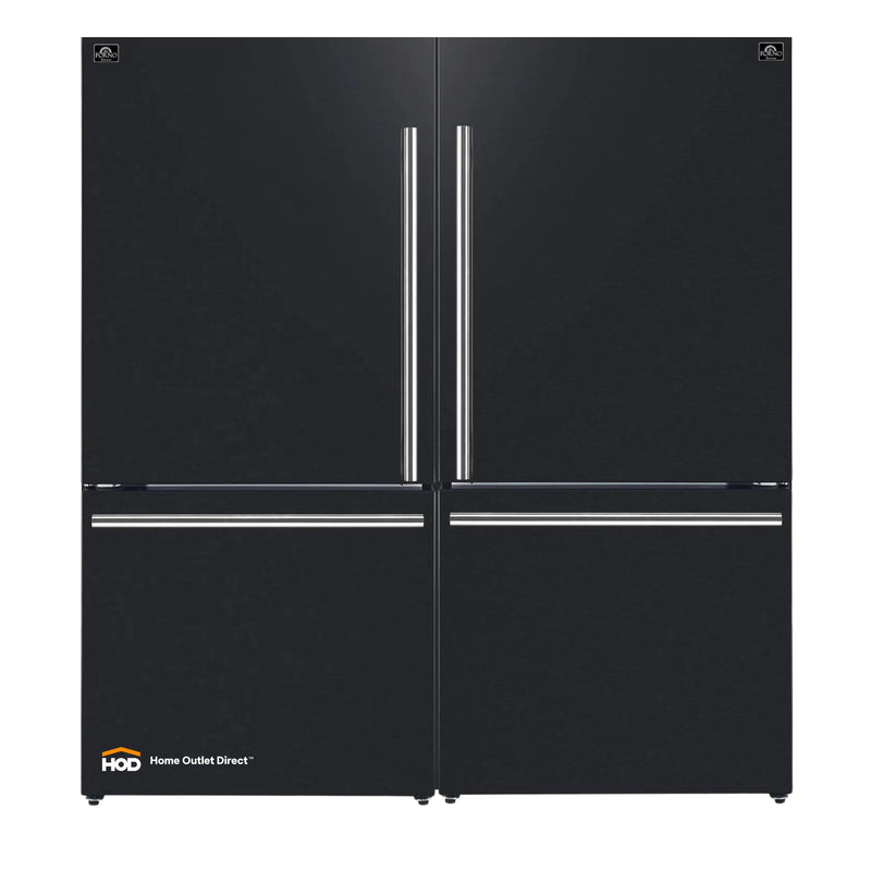 Forno Milano Espresso Package - 62-Inch, 34.4 cu. ft. Refrigerators with Bottom Freezers in Black with Stainless Steel Handle