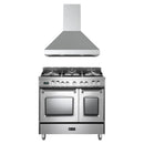 Verona 2-Piece Appliance Package - 36-Inch Dual Fuel Range with Double Oven and Wall Mount Range Hood in Stainless Steel