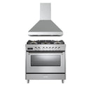 Verona 2-Piece Appliance Package - 36-Inch Dual Fuel Range with 5 Sealed Burners and Wall Mount Range Hood in Stainless Steel