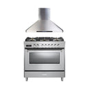 Verona 2-Piece Appliance Package - 36-Inch Dual Fuel Range with 5 Sealed Burners and Wall Mount Range Hood in Stainless Steel