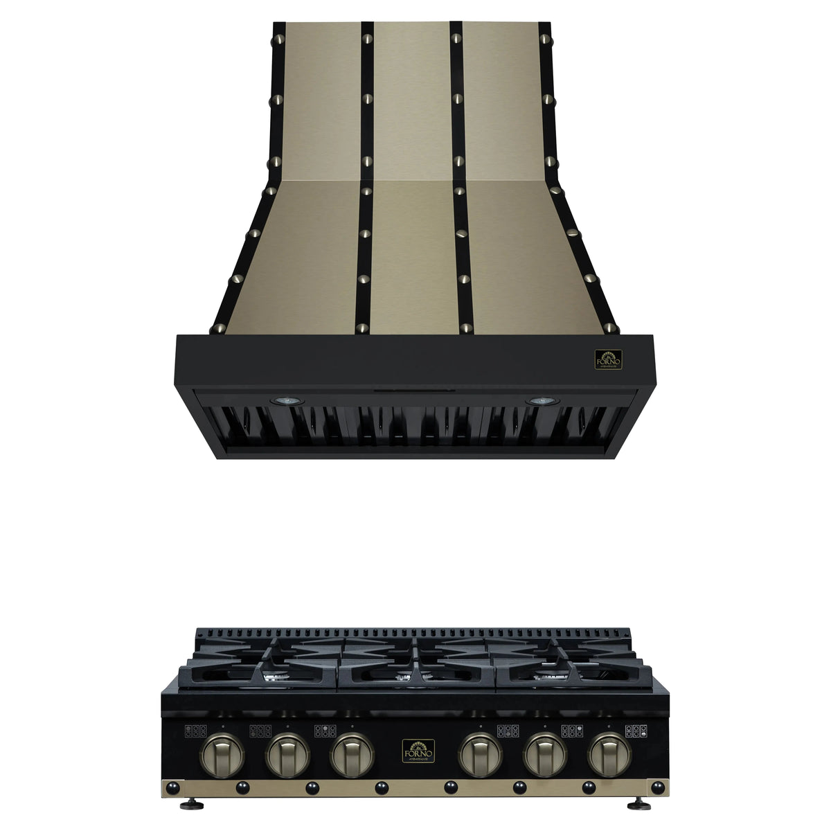 Forno 2-Piece Appliance Package - 36-Inch Gas Cooktop & Wall Mount Range Hood in Black