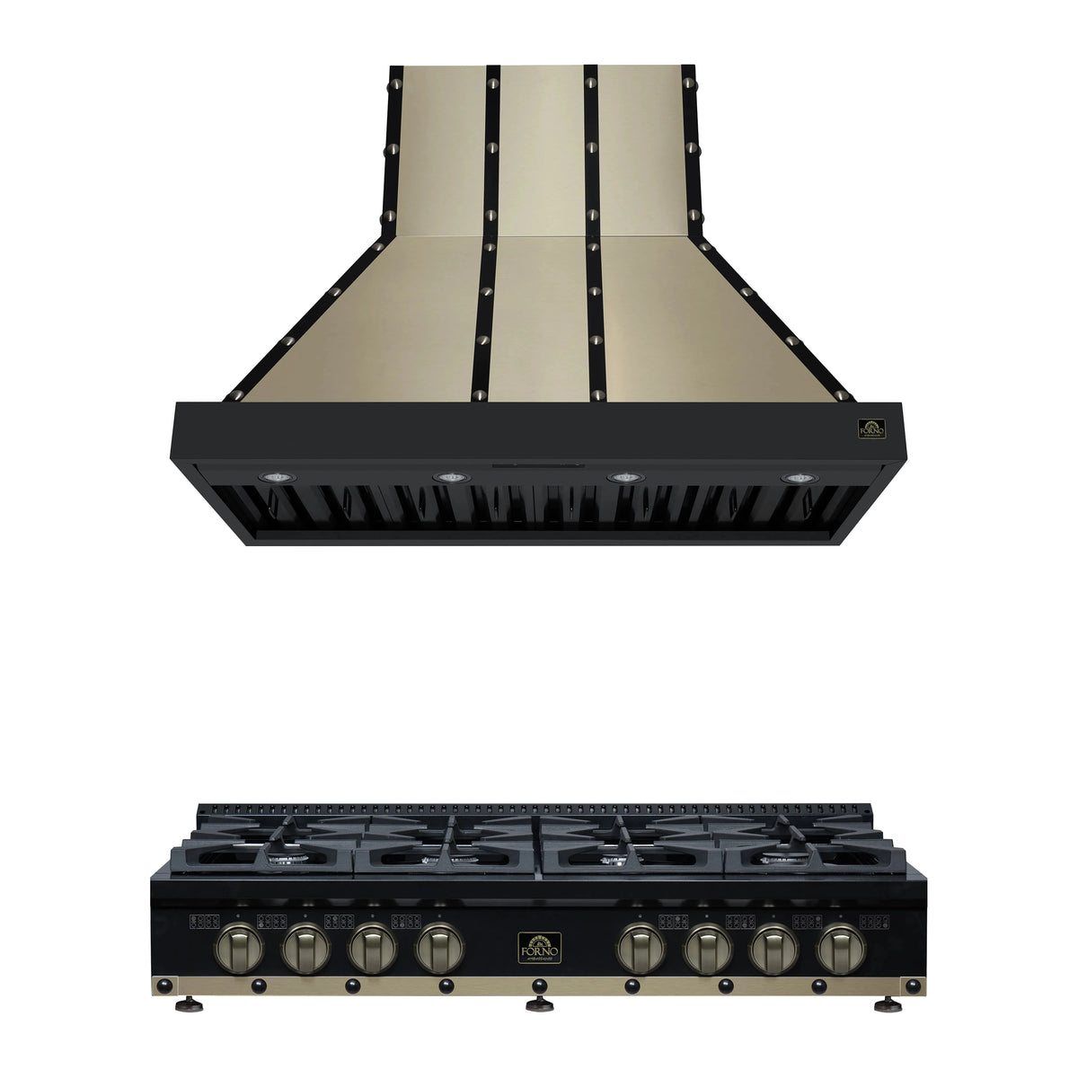 Forno 2-Piece Appliance Package - 48-Inch Gas Cooktop & Wall Mount Range Hood in Black