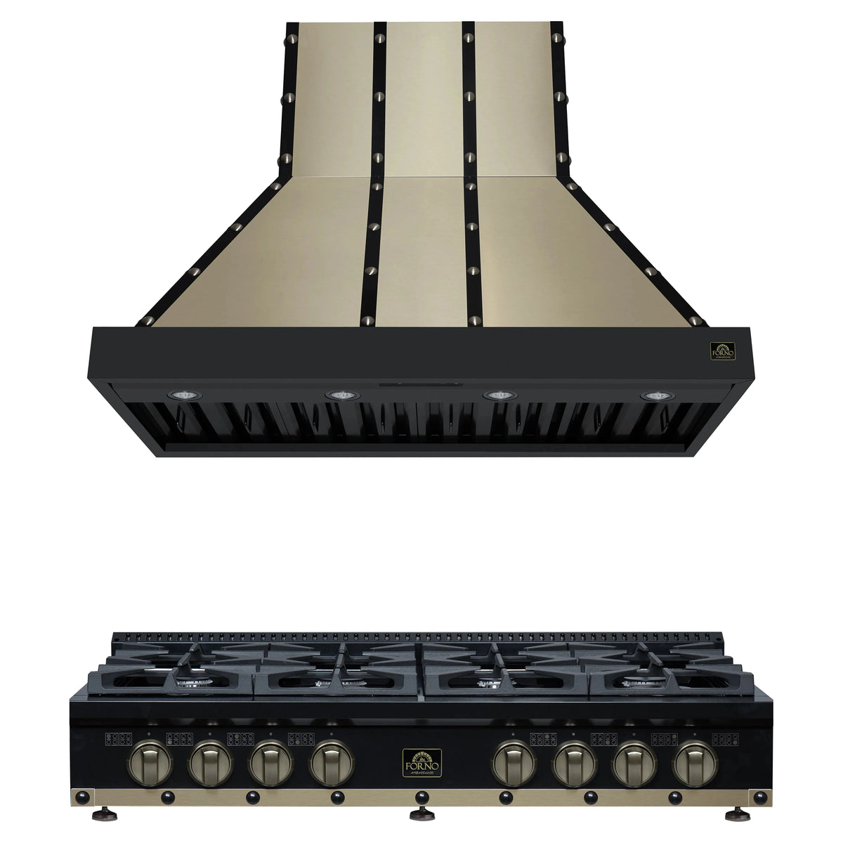Forno 2-Piece Appliance Package - 48-Inch Gas Cooktop & Wall Mount Range Hood in Black