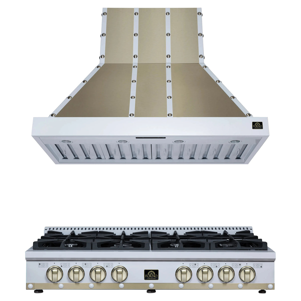 Forno 2-Piece Appliance Package - 48-Inch Gas Cooktop & Wall Mount Range Hood in White