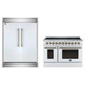 Forno 2-Piece Appliance Package - 48-Inch Electric Range & 60-Inch Refrigerator in White with Antique Brass Trim
