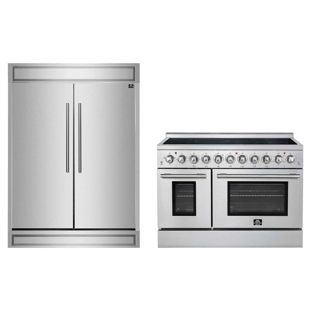 Forno 2-Piece Appliance Package - 48-Inch Electric Range & 60-Inch Refrigerator in Stainless Steel