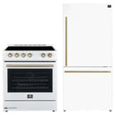Forno Espresso 2-Piece Appliance Package - 30-Inch Electric Range with 5.0 Cu.Ft. Electric Oven and Refrigerator in White with Antique Brass Trim (FBDL-003-03US)