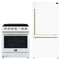 Forno Espresso 2-Piece Appliance Package - 30-Inch Electric Range with 5.0 Cu.Ft. Electric Oven and Refrigerator in White with Brass Handle