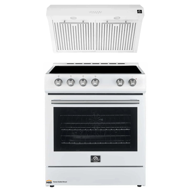 Forno Espresso 2-Piece Appliance Package - 30-Inch Electric Range with 5.0 Cu.Ft. Electric Oven and Under Cabinet Range Hood in White with Stainless Steel Handle