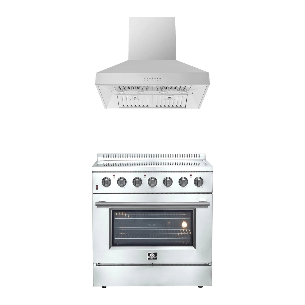 Forno 2-Piece Appliance Package - 36-Inch Electric Range and Wall Mount Range Hood in Stainless Steel